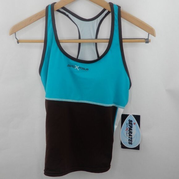 Mesh Swim Tankini ZeroXPosure Teal/Brown/White NWT (SW014) - Picture 8 of 9